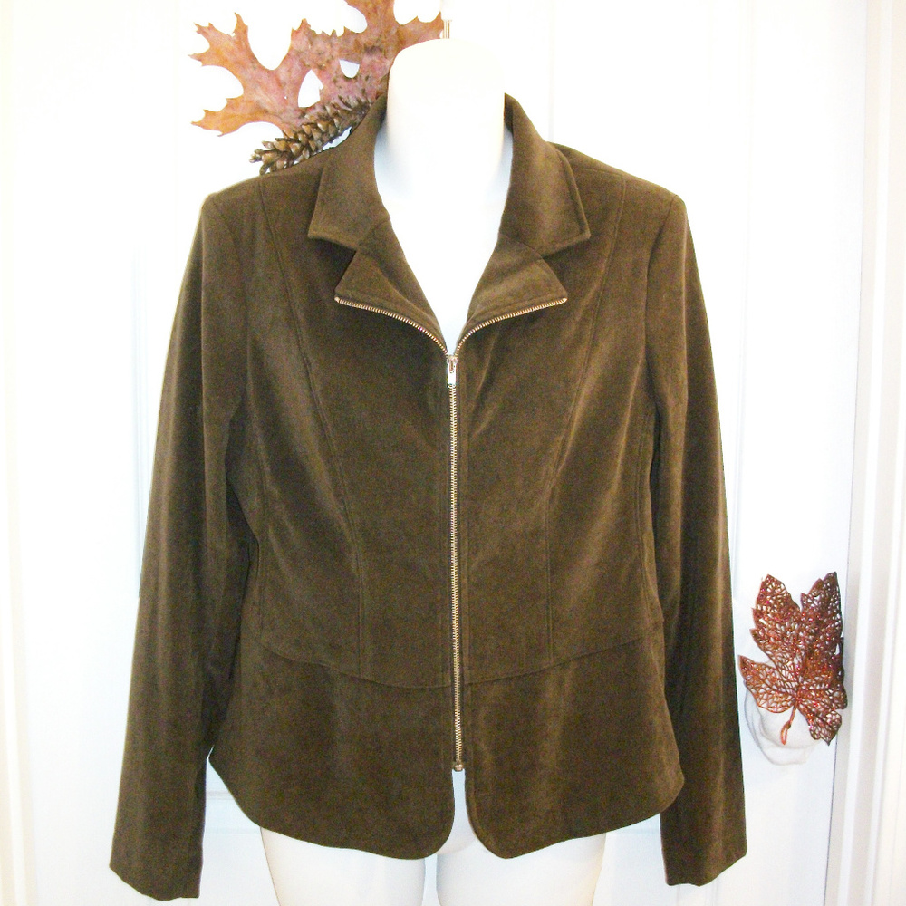 CATO Dark Brown Zip Front Micro-Fiber Jacket